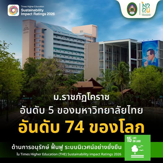ม.ราชภัฏนครราชสีมา คว้าอันดับ 5 ของมหาวิทยาลัยไทยและอันดับ 74 ของโลกด้านการอนุรักษ์ ฟื้นฟู ระบบนิเวศน์อย่างยั่งยืน (SDG15:life on land)
